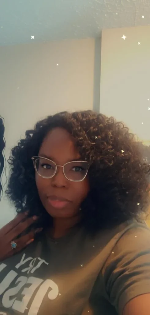 Client with voluminous black crochet curls — Crochet Braids