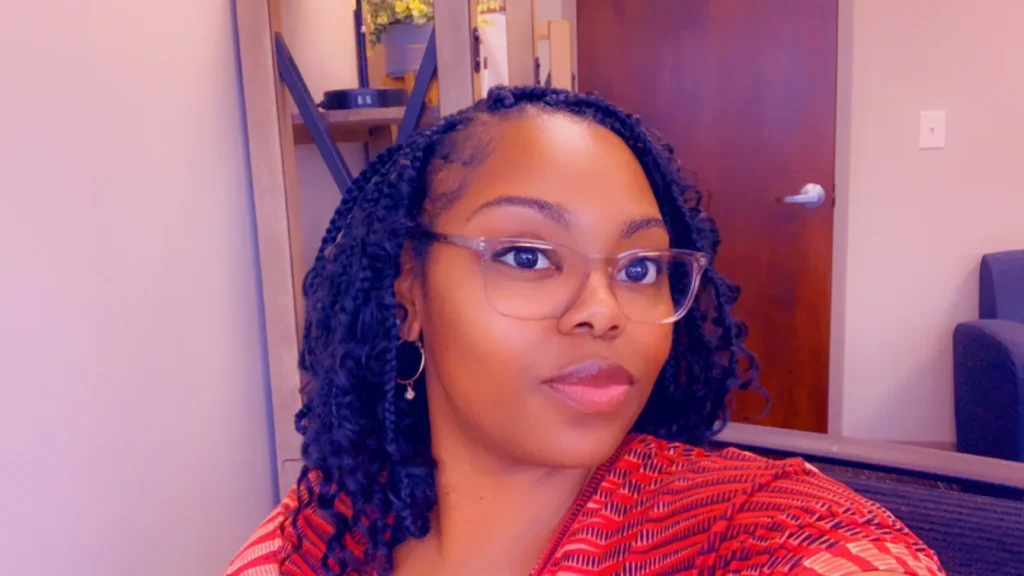 Client wearing shoulder-length black crochet twists — Crochet Braids